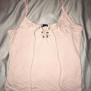 Pink lace up tank